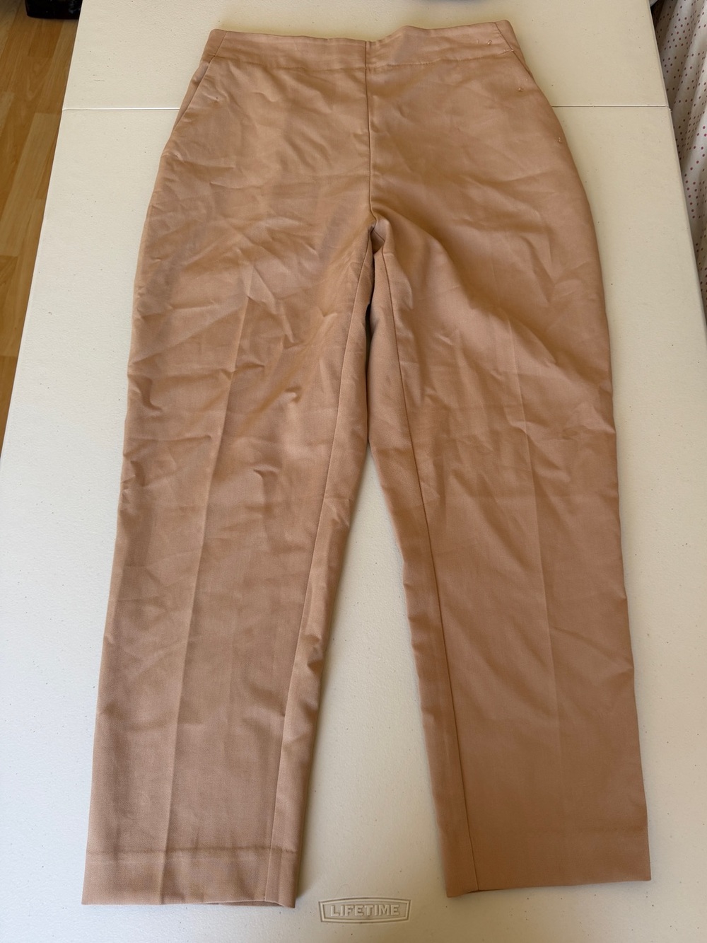 Zara Tan Camel Beige High Waist Elastic Back Ankle Dress Pants L